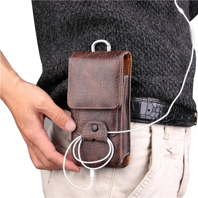 Multifunction Vertical Mobile Phone Bag for 6.3-inch Cell Phones PU Leather Waist Pouch - Dark Coffee