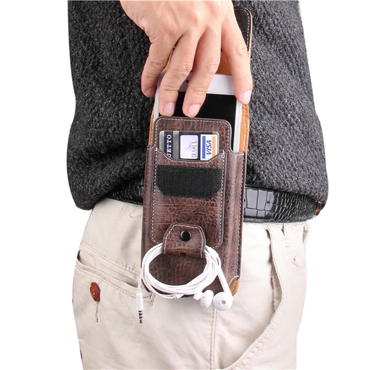 Multifunction Vertical Mobile Phone Bag for 6.3-inch Cell Phones PU Leather Waist Pouch - Dark Coffee