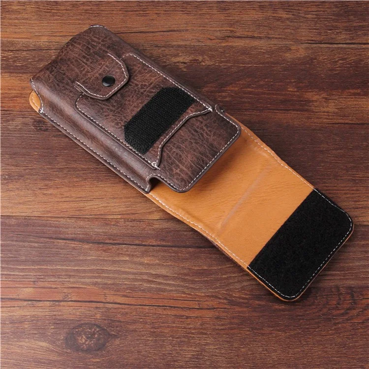 Multifunction Vertical Mobile Phone Bag for 6.3-inch Cell Phones PU Leather Waist Pouch - Dark Coffee