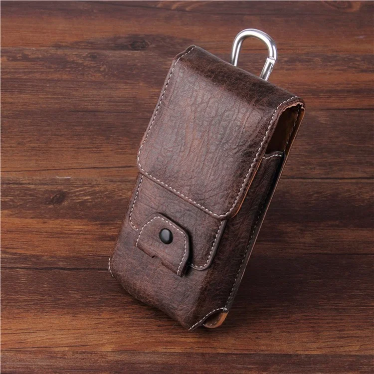 Multifunction Vertical Mobile Phone Bag for 6.3-inch Cell Phones PU Leather Waist Pouch - Dark Coffee