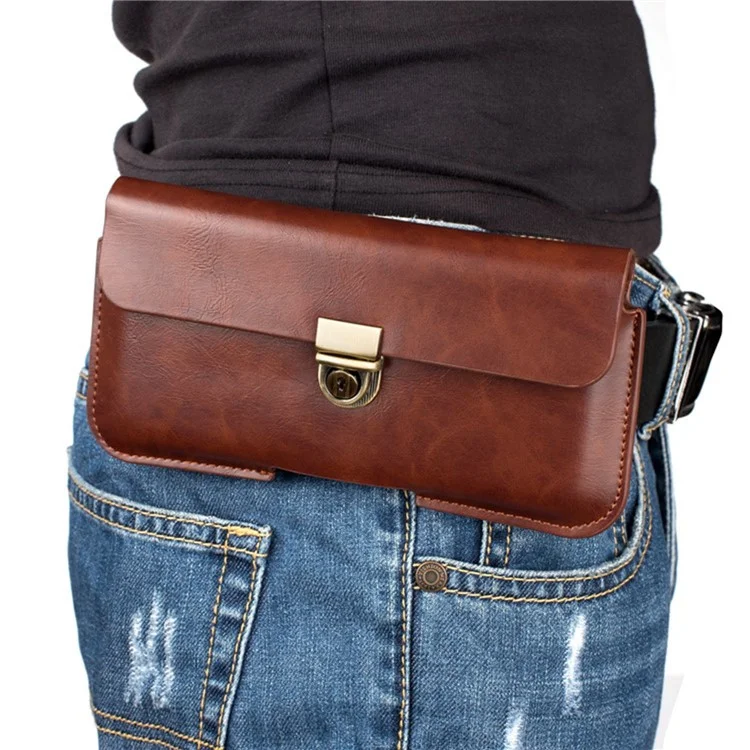 Universal Waist Bag for 5.5-inch Cell Phones Protective Bag Genuine Leather Anti-Scratch Waist Pouch - Dark Brown