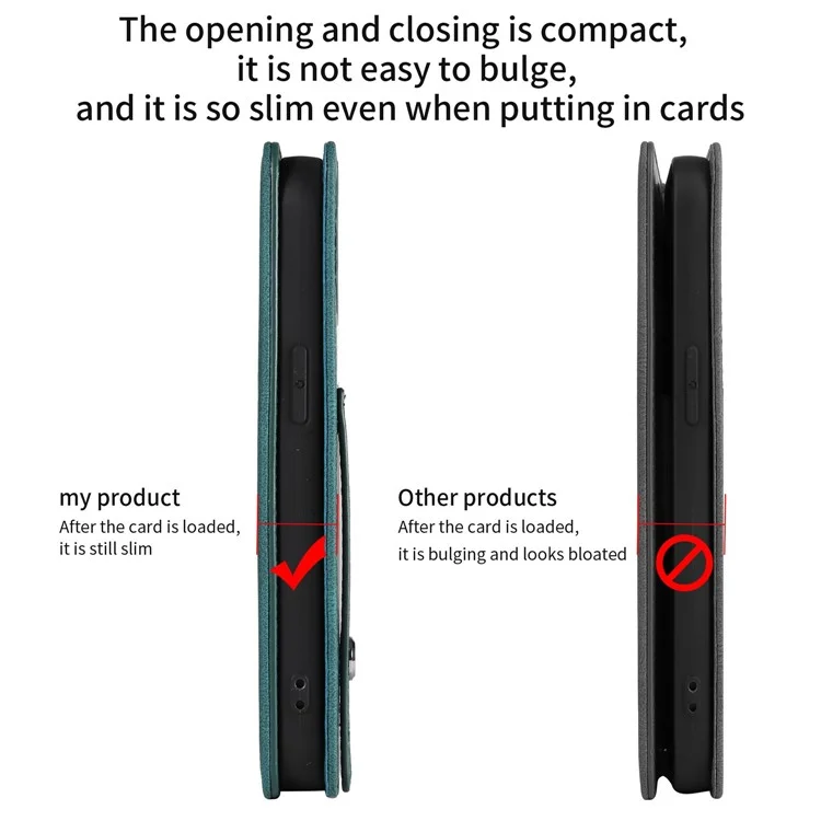 For iPhone 14 6.1 inch Shockproof Phone Flip Wallet Case Phone Cover Stand with Wristband - Green