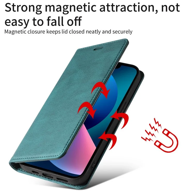 For iPhone 14 6.1 inch Shockproof Phone Flip Wallet Case Phone Cover Stand with Wristband - Green
