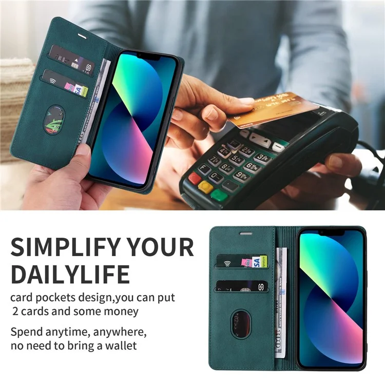 For iPhone 14 6.1 inch Shockproof Phone Flip Wallet Case Phone Cover Stand with Wristband - Green