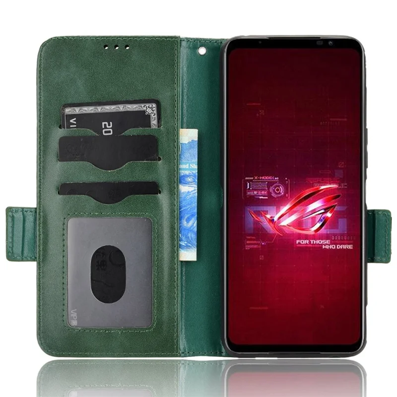 For Asus ROG Phone 6 5G Shockproof PU Leather Phone Case Triangle Pattern Imprinted Magnetic Flip Wallet Cover Stand with Strap - Green