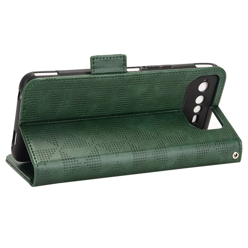 For Asus ROG Phone 6 5G Shockproof PU Leather Phone Case Triangle Pattern Imprinted Magnetic Flip Wallet Cover Stand with Strap - Green