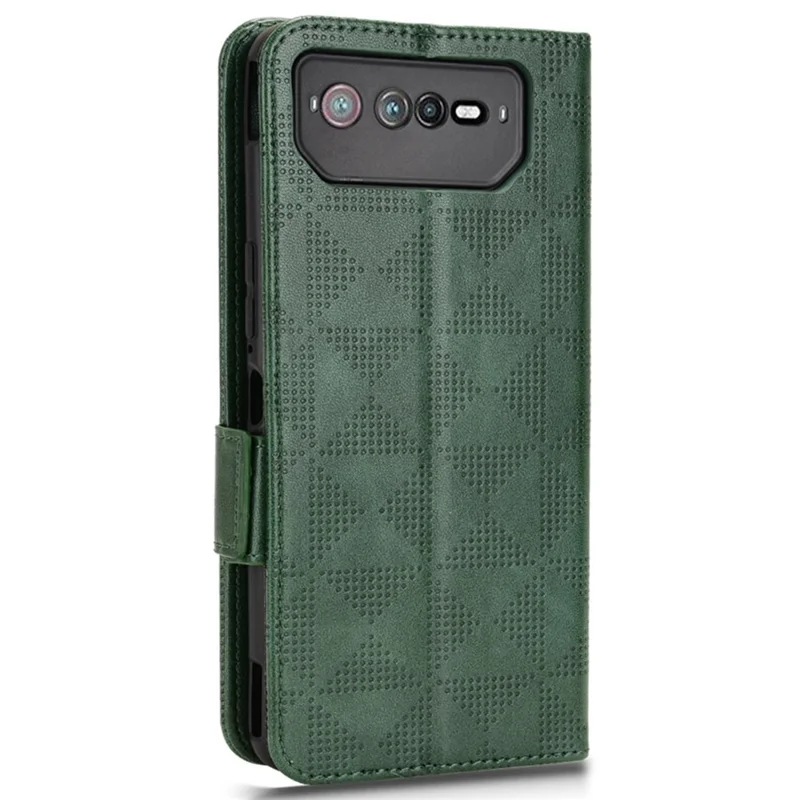 For Asus ROG Phone 6 5G Shockproof PU Leather Phone Case Triangle Pattern Imprinted Magnetic Flip Wallet Cover Stand with Strap - Green