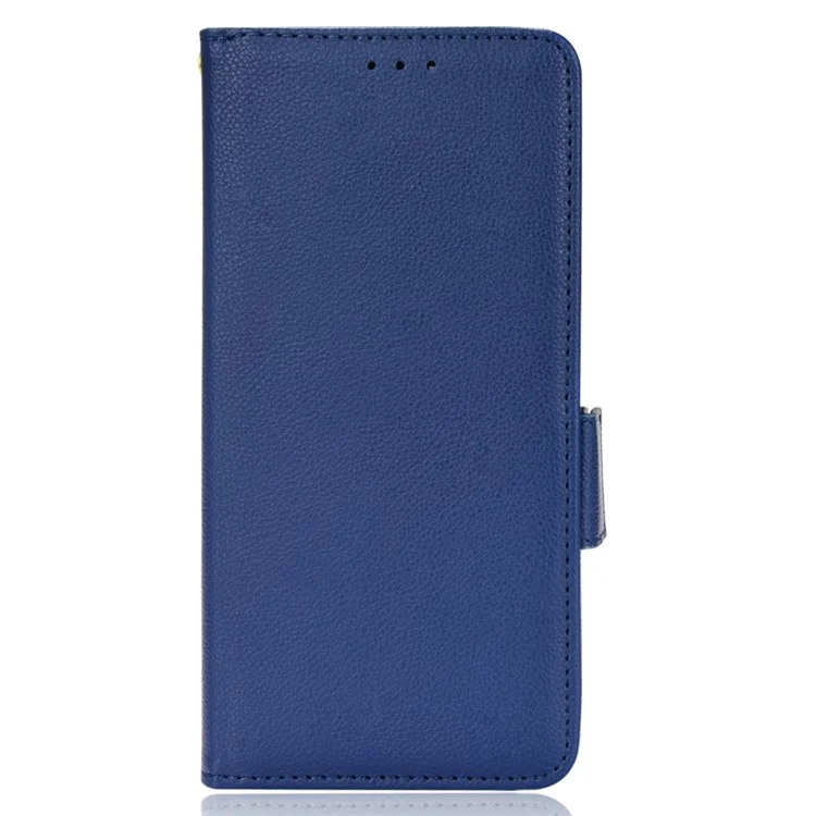 Pour le Téléphone Asus ROG 6 5G / Téléphone 6 Pro 5G pu Leather Dual Magnetic Clasp Flip Cover Stand Compartiage Litchi Texture Wallet Purse - Bleu Foncé