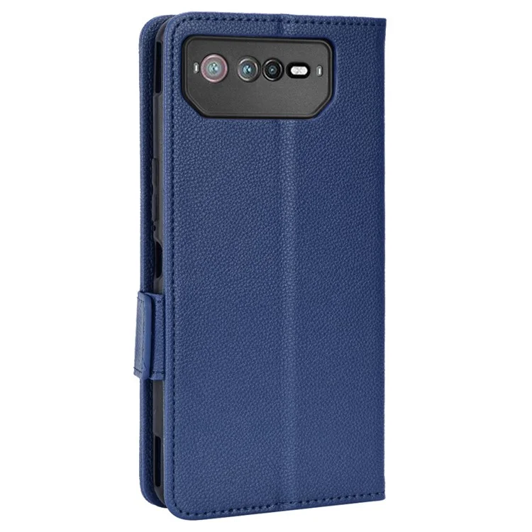 Pour le Téléphone Asus ROG 6 5G / Téléphone 6 Pro 5G pu Leather Dual Magnetic Clasp Flip Cover Stand Compartiage Litchi Texture Wallet Purse - Bleu Foncé