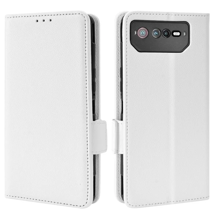 Para Asus Rog Telefone 6 5G / Telefone 6 Pro 5G PU Couro Duplo Graco Magnético Tampa do Flip -stand Característica Litchi Texture Cartlet Burse Case - Branco