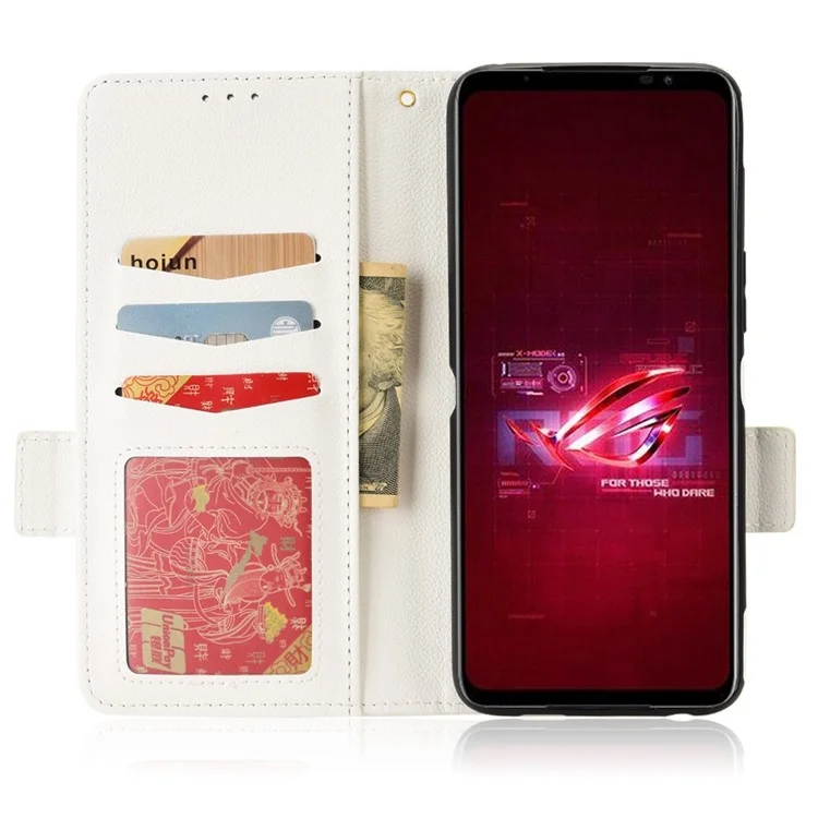 Para Asus Rog Telefone 6 5G / Telefone 6 Pro 5G PU Couro Duplo Graco Magnético Tampa do Flip -stand Característica Litchi Texture Cartlet Burse Case - Branco