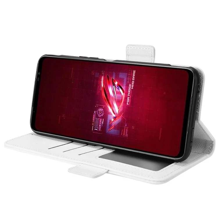 Para Asus Rog Telefone 6 5G / Telefone 6 Pro 5G PU Couro Duplo Graco Magnético Tampa do Flip -stand Característica Litchi Texture Cartlet Burse Case - Branco