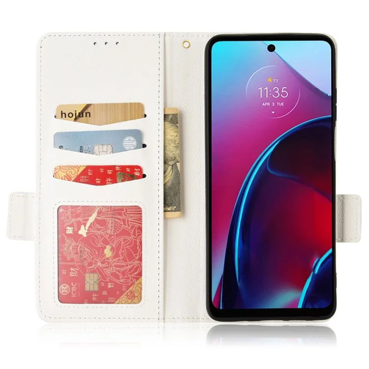 PU Leather Litchi Texture Cover for Motorola Moto G Stylus 4G (2022), Side Magnetic Clasp Shockproof Phone Case with Wallet Stand - White