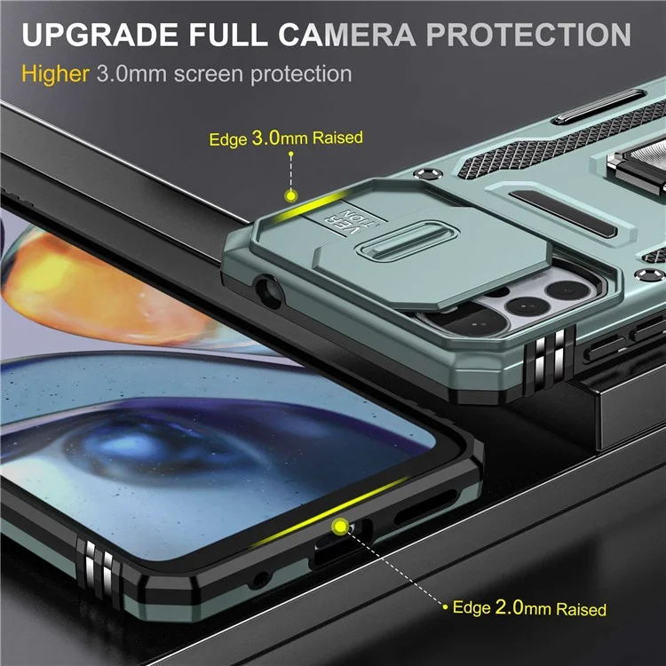 Für das Motorola Moto G22 Handyschutzhülle leichtes PC + TPU Handyhülle mit Ringständer + Kameraabdeckung - Alpine Green