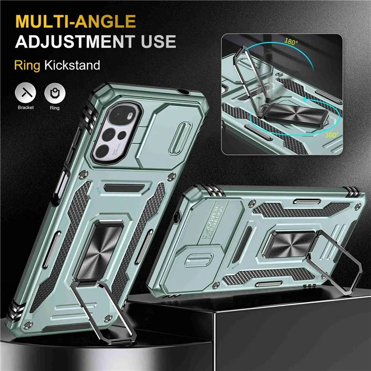 Für das Motorola Moto G22 Handyschutzhülle leichtes PC + TPU Handyhülle mit Ringständer + Kameraabdeckung - Alpine Green