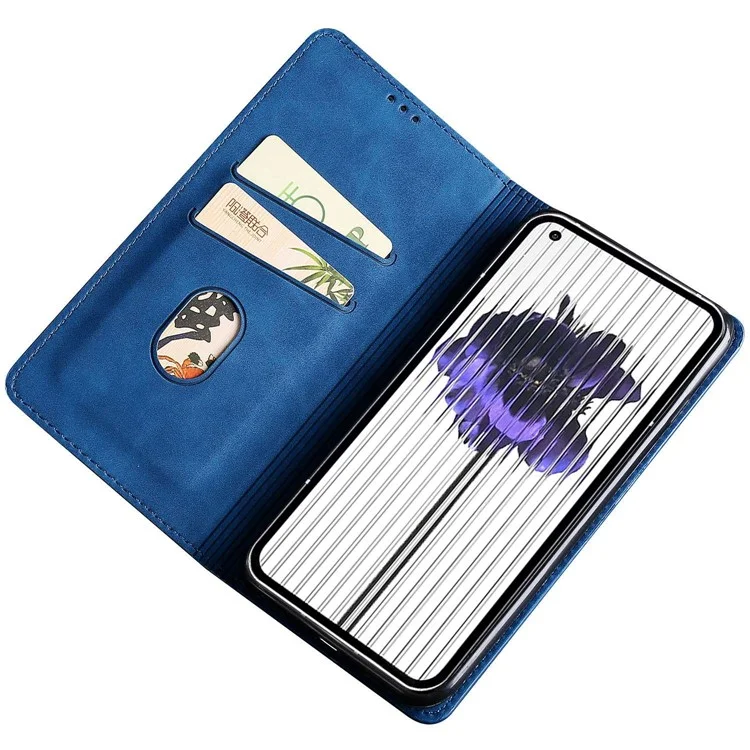 For Nothing phone (1) 5G Skin-touch Leather Magnetic Drop-proof Case Card Slots Auto-absorbed Stand Phone Shell - Blue