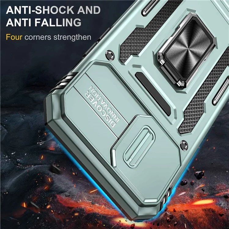Tampa Traseira do Telefone Anti-fingerprint Para Iphone 13 Pro Máximo de 6,7 Polegadas, PC + TPU Anel Kickstand Slide Tampe Capa Cell Phone Shell - Alpine Green