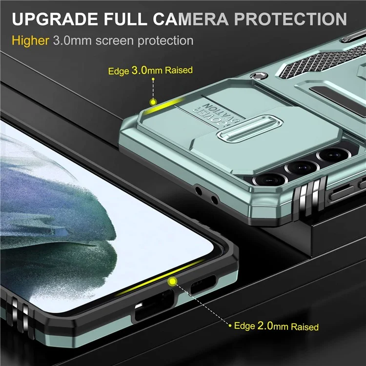 Para Samsung Galaxy S21 4G / S21 5G Case de Teléfonos Anti-Drop PC + TPU Ring Cell Telephone Shell Con Cubierta de Cámara de Portaobjetos - Verde Alpino