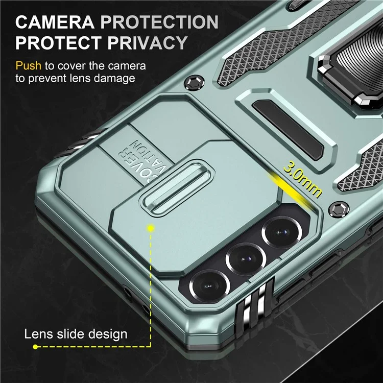 Para Samsung Galaxy S21 4G / S21 5G Case de Teléfonos Anti-Drop PC + TPU Ring Cell Telephone Shell Con Cubierta de Cámara de Portaobjetos - Verde Alpino