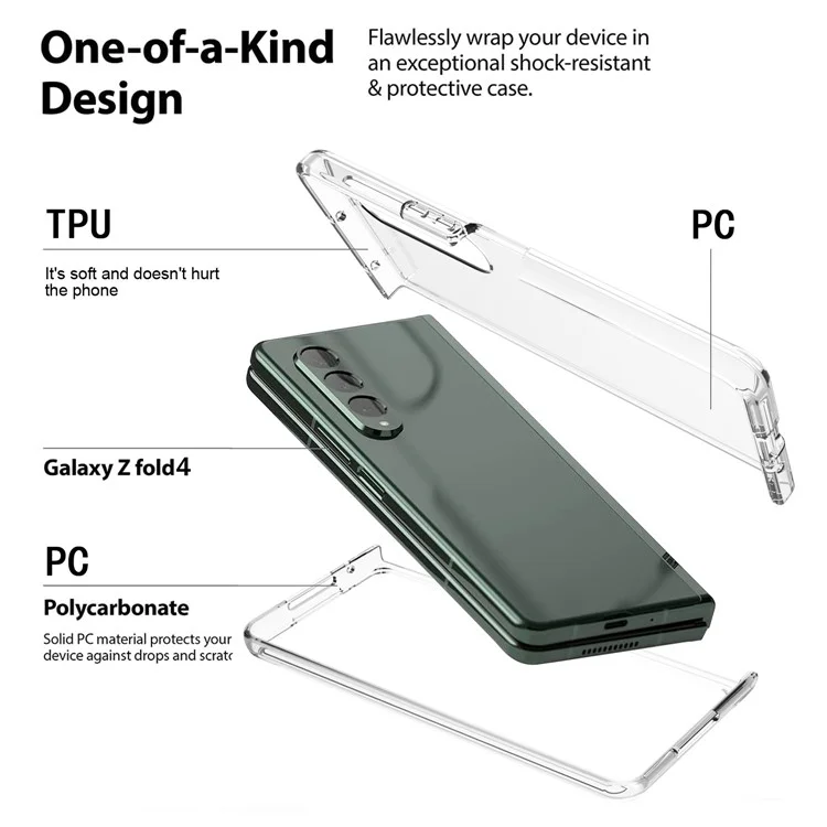 Pour Samsung Galaxy Z Fold4 5G Transparent Light Slim PC + TPU Hybrid Protective Cover Phone Case