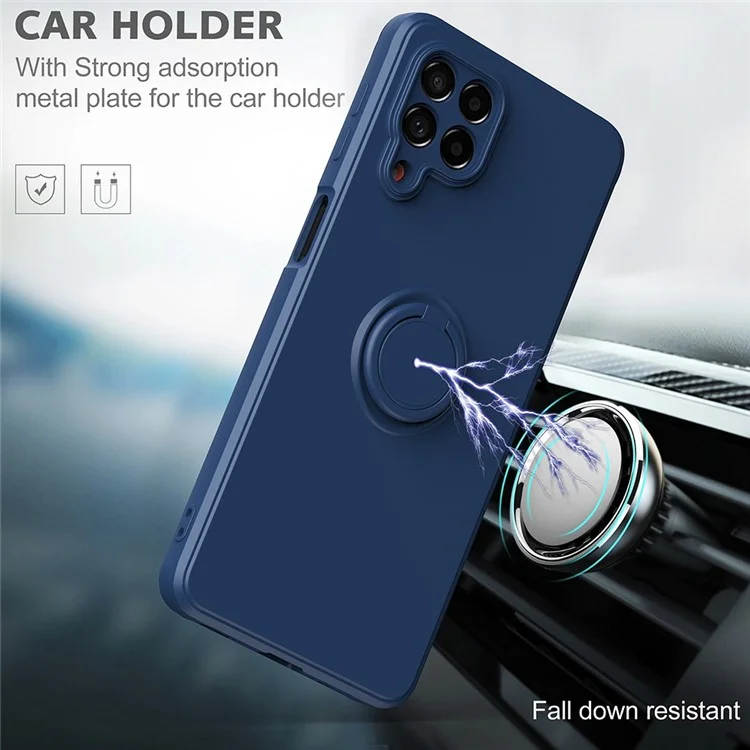 Для Samsung Galaxy M53 5G Finger Ring Kickstand Design Anti-scratch Cover Liquid Silicone Cell Phone Protective Case - Mint Green