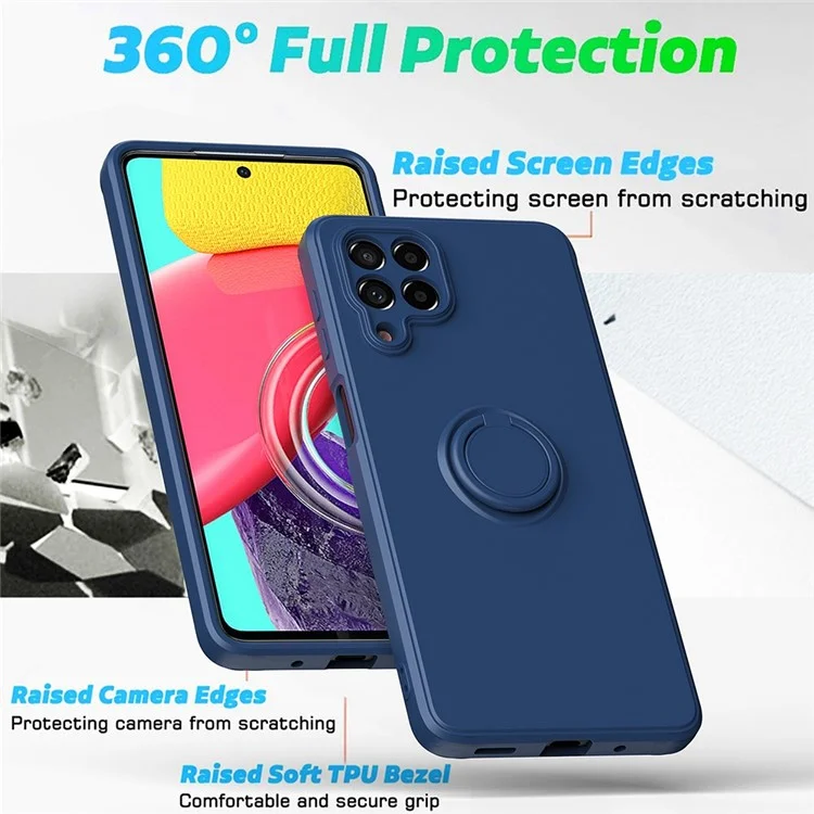 Для Samsung Galaxy M53 5G Finger Ring Kickstand Design Anti-scratch Cover Liquid Silicone Cell Phone Protective Case - Mint Green