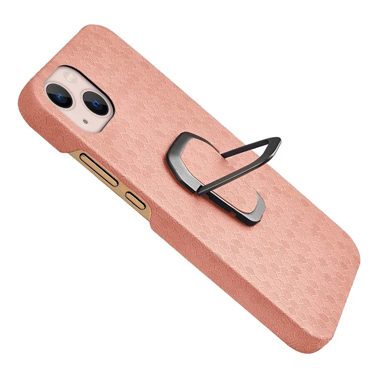 Пк-корпус с Кожаным Покрытием Для Iphone 14 6,1 Дюйма с Сотовым Рисунком Shock-resean Case Anti-Drop Protector с Kickstand - Розовый