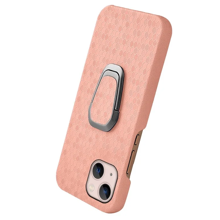 Пк-корпус с Кожаным Покрытием Для Iphone 14 6,1 Дюйма с Сотовым Рисунком Shock-resean Case Anti-Drop Protector с Kickstand - Розовый