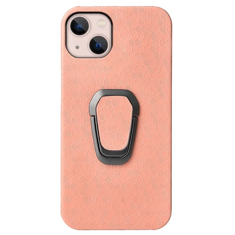 Пк-корпус с Кожаным Покрытием Для Iphone 14 6,1 Дюйма с Сотовым Рисунком Shock-resean Case Anti-Drop Protector с Kickstand - Розовый