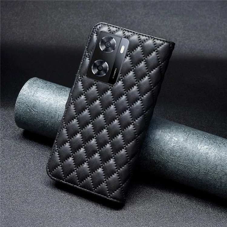 Binfen Color Cubierta de Teléfono Móvil Para Oppo A57 4G BF Style-14 Folio Flip Impresión Patrón de Rombo Patrón de Teléfono Magnético Con Billetera - Negro