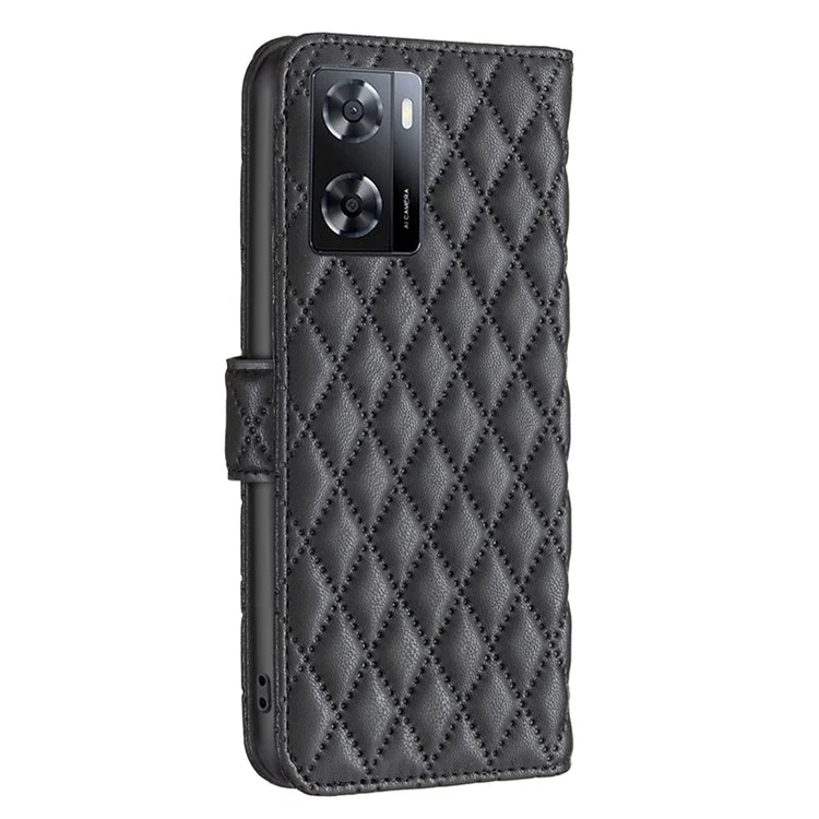 Binfen Color Cubierta de Teléfono Móvil Para Oppo A57 4G BF Style-14 Folio Flip Impresión Patrón de Rombo Patrón de Teléfono Magnético Con Billetera - Negro