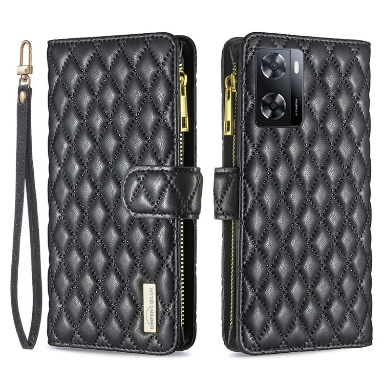 Binfen Color BF Style-15 Pour Oppo A57 4G PU le Cuir Zipper de Poche Portefeuille Téléfot - le Noir