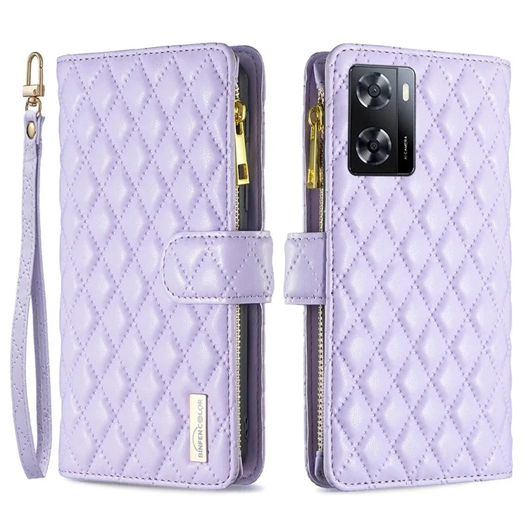 Binfen Color BF Style-15 Para Oppo A57 4G PU Zipper de Capela de Capela de Pole - Roxo