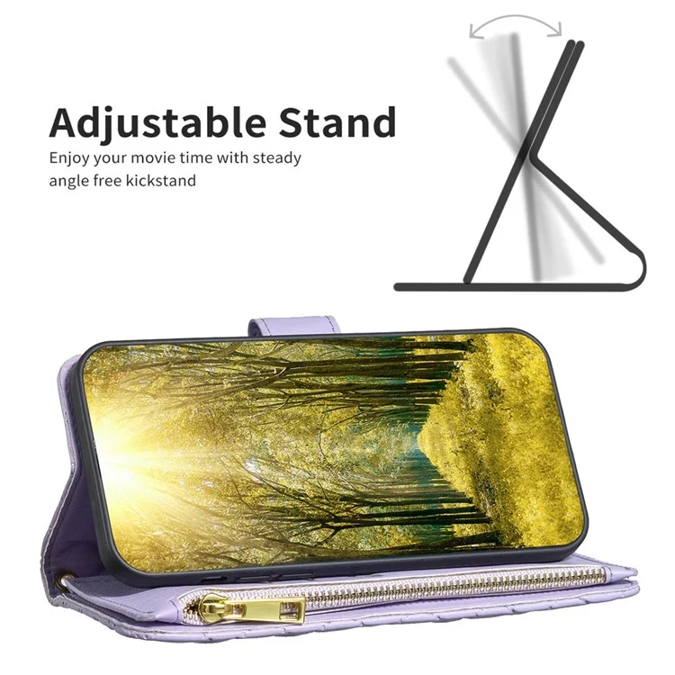 Binfen Color BF Style-15 Para Oppo A57 4G PU Zipper de Capela de Capela de Pole - Roxo