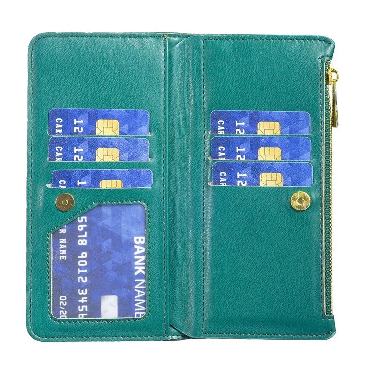 BINFEN COLOR BF Style-15 für Motorola Moto G62 5G Anti-Drop-Reißverschlusstasche PU-Leder Handy-Flip-Wallet-Tasche mit Prägung Rautenmuster Matt Cover mit Ständer - Grün