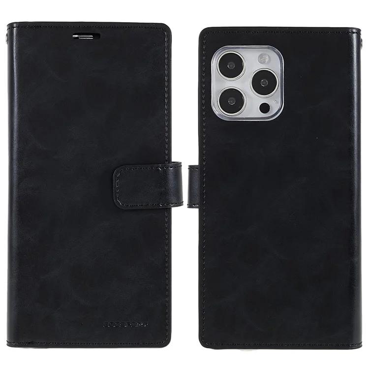 MERCURY GOOSPERY for iPhone 14 Pro 6.1 inch Mansoor Series Multiple Card Slots Phone Case PU Leather Wallet Folio Flip Cover - Black