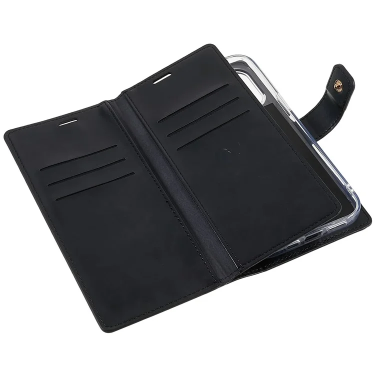 MERCURY GOOSPERY for iPhone 14 Pro 6.1 inch Mansoor Series Multiple Card Slots Phone Case PU Leather Wallet Folio Flip Cover - Black