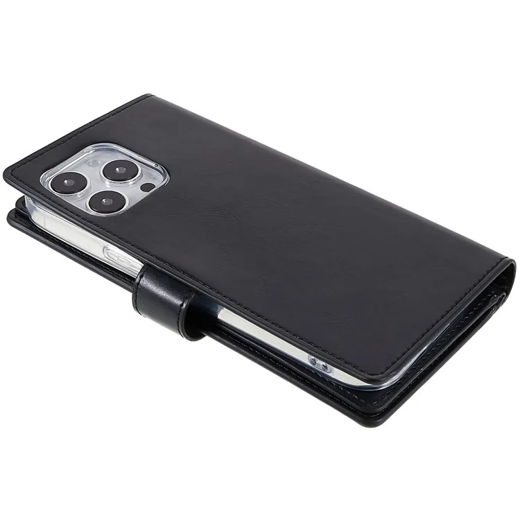 MERCURY GOOSPERY for iPhone 14 Pro 6.1 inch Mansoor Series Multiple Card Slots Phone Case PU Leather Wallet Folio Flip Cover - Black