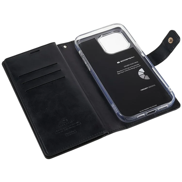 MERCURY GOOSPERY for iPhone 14 Pro 6.1 inch Mansoor Series Multiple Card Slots Phone Case PU Leather Wallet Folio Flip Cover - Black