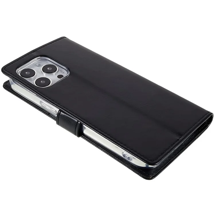 MERCURY GOOSPERY Blue Moon Wallet Case for iPhone 14 Pro 6.1 inch, Shockproof PU Leather Stand Flip Magnetic Clasp Mobile Phone Cover - Black