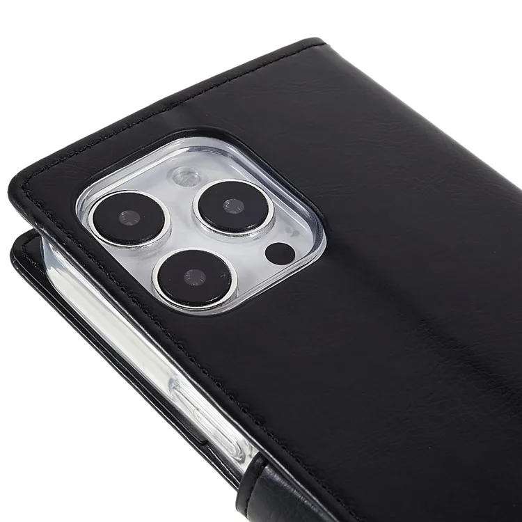 MERCURY GOOSPERY Blue Moon Wallet Case for iPhone 14 Pro 6.1 inch, Shockproof PU Leather Stand Flip Magnetic Clasp Mobile Phone Cover - Black