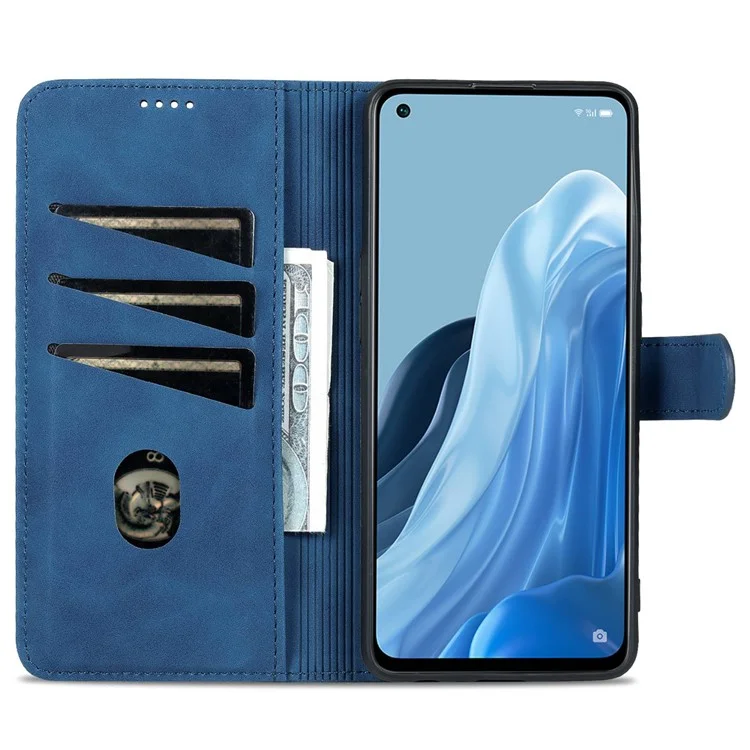 AZNS Pour Oppo Reno8 Lite 5G Étui de Téléphone Porte-Cartes Résistant aux Chutes avec Support en Cuir PU - Bleu