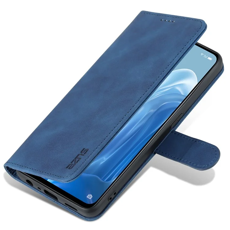 AZNS Pour Oppo Reno8 Lite 5G Étui de Téléphone Porte-Cartes Résistant aux Chutes avec Support en Cuir PU - Bleu