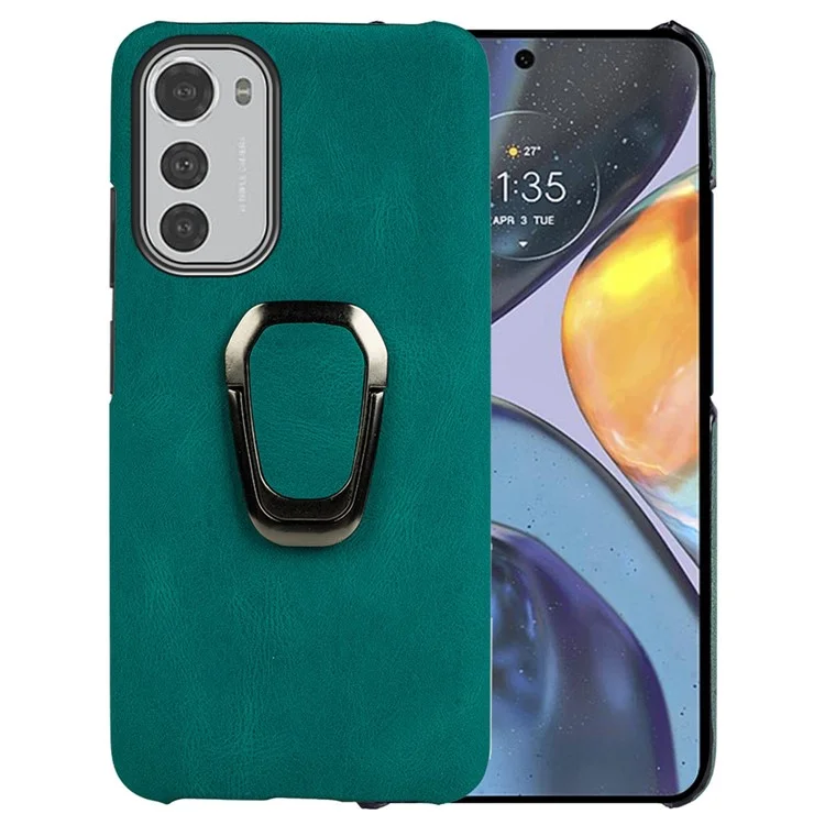 Para Motorola Moto E32 4G Holder Ring Holder PU PU Cubierta de Protección de PC Con Recubrimiento Pu. - Verde