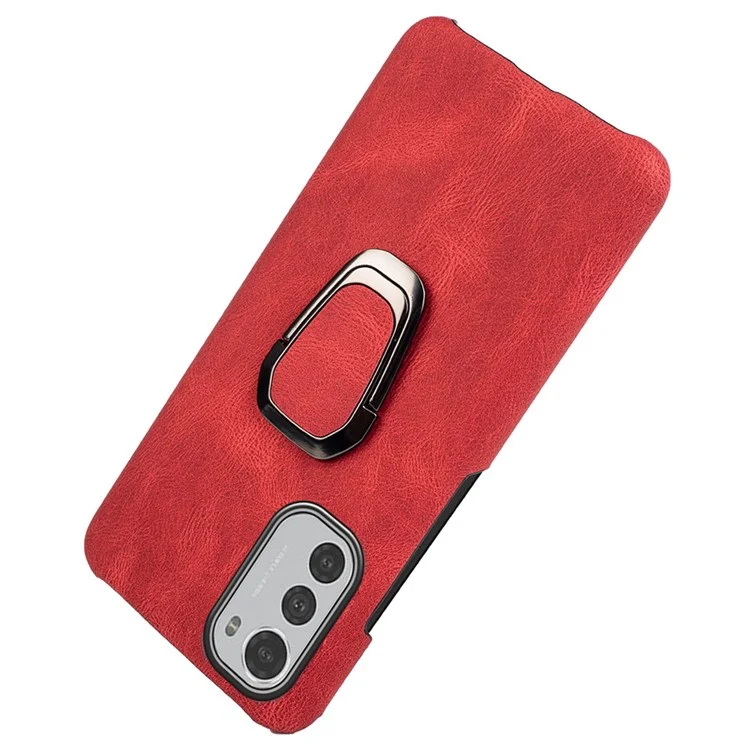 Für Motorola Moto E32 4G Ringhalter Kickstand PU Leder Beschichtete Pc-schutzhülle Mobiltelefon Anti-drop-hülle - Rot