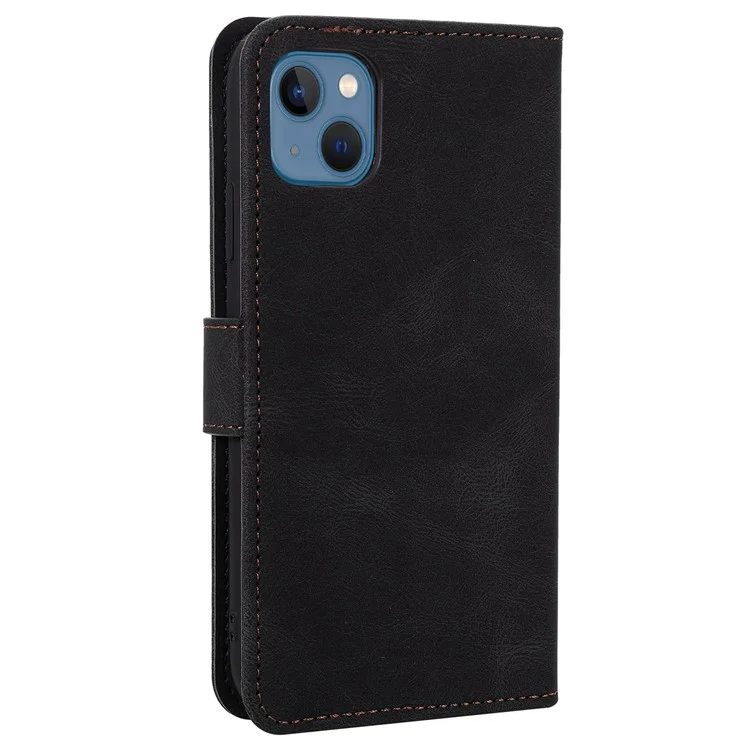 Para Iphone 14 6.1 Pulgadas de Empalme Cosiendo el Toque de Piel Touch Anti-wear PU Case de Cuero Ponte de Pie Bien Protegido - Negro