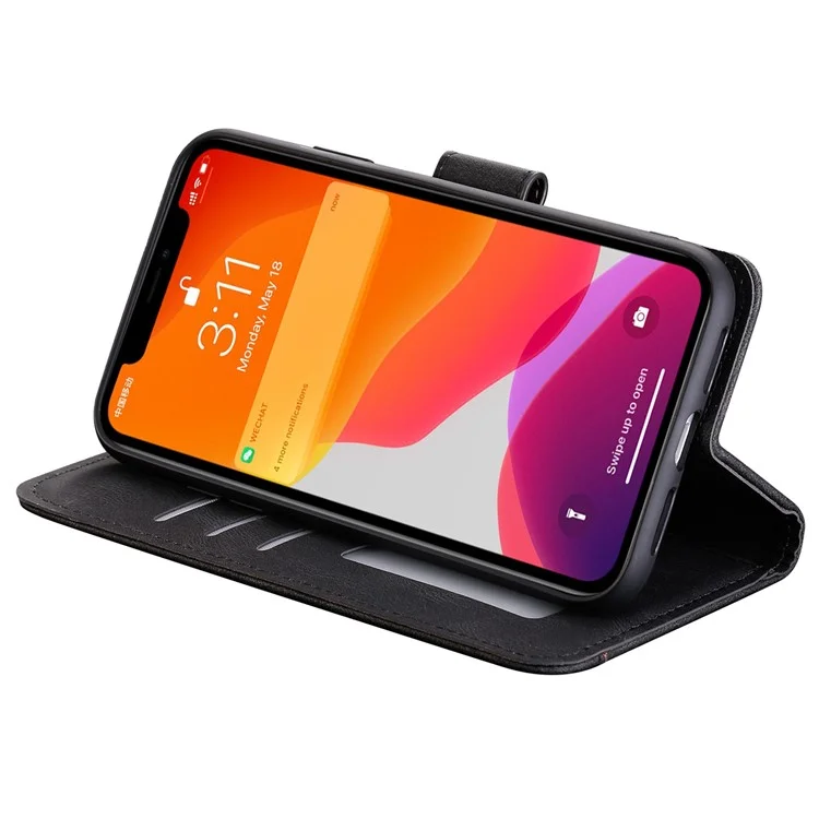 Para Iphone 14 Pro 6.1 Pulgadas de Empalme Cosiendo la Piel Touch PU Pulo Case de Teléfono de Cuero Folio Flip Anti-drop Cubierta Anti-scratch - Negro