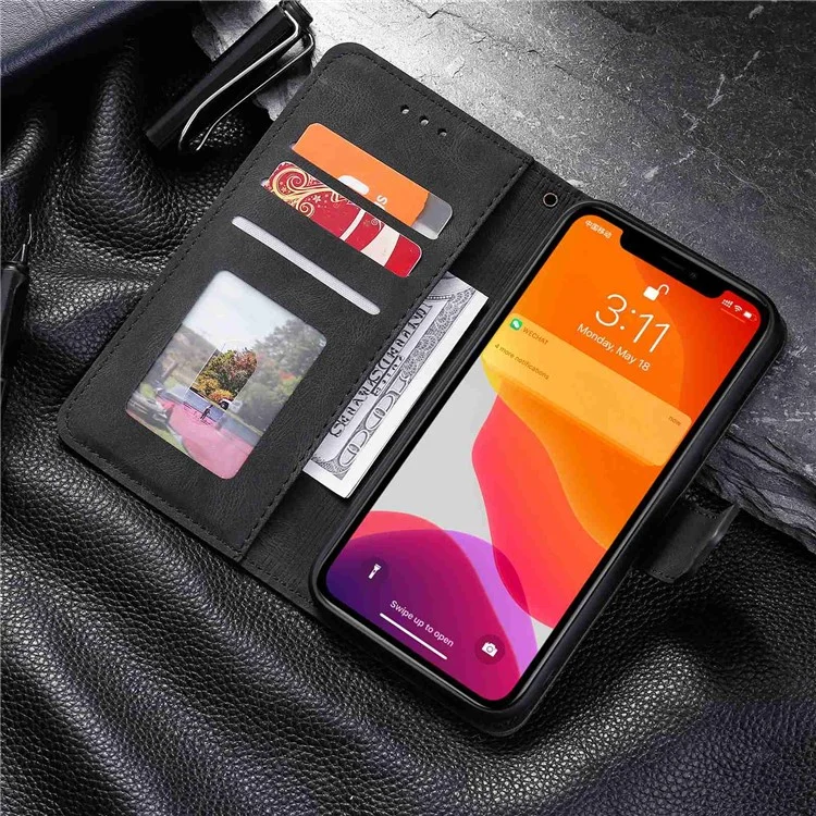 Para Iphone 14 Pro 6.1 Pulgadas de Empalme Cosiendo la Piel Touch PU Pulo Case de Teléfono de Cuero Folio Flip Anti-drop Cubierta Anti-scratch - Negro