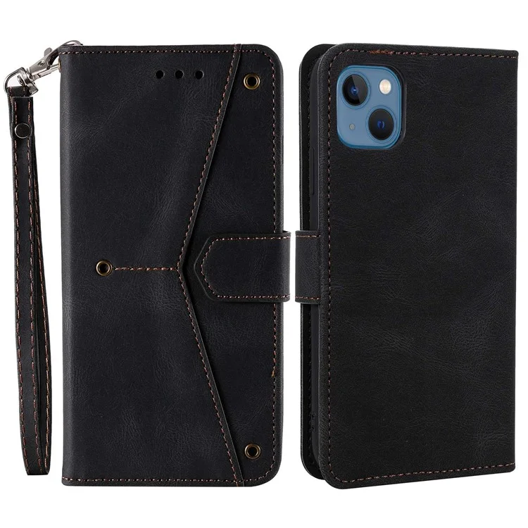 Für Das Iphone 14 Max 6,7 Zoll Spleißstichhaut-touch Folio Flip Case Stand PU Leder Drop-proof-mobiltelefonabdeckung - Schwarz