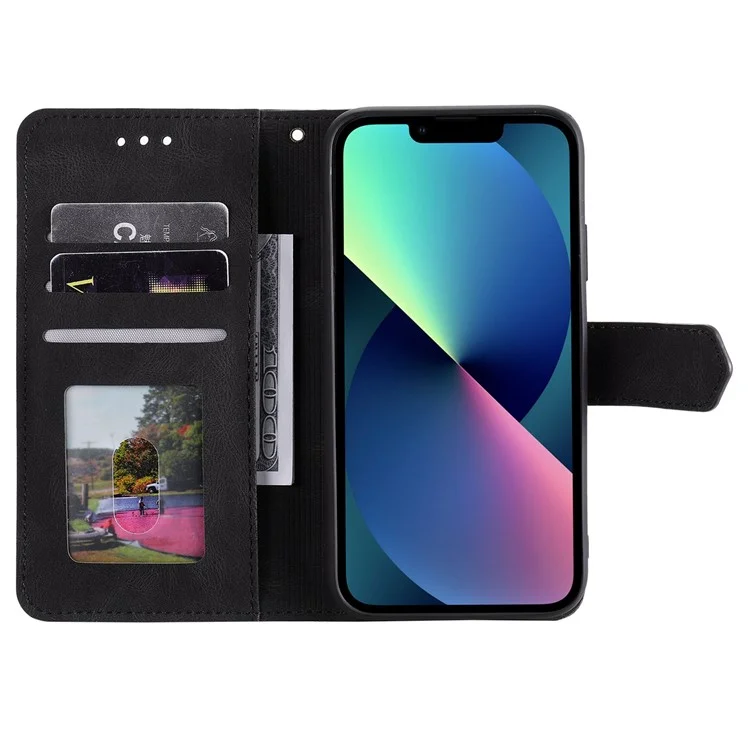 Für Das Iphone 14 Max 6,7 Zoll Spleißstichhaut-touch Folio Flip Case Stand PU Leder Drop-proof-mobiltelefonabdeckung - Schwarz